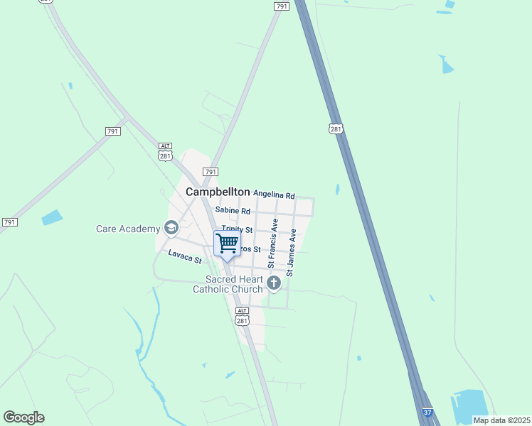 map of restaurants, bars, coffee shops, grocery stores, and more near 250 Trinity Street in Campbellton