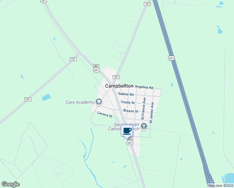 map of restaurants, bars, coffee shops, grocery stores, and more near 2725 Commerce Street in Campbellton