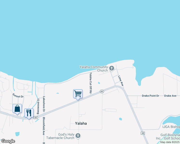 map of restaurants, bars, coffee shops, grocery stores, and more near 8828 Lakeshore Drive in Yalaha