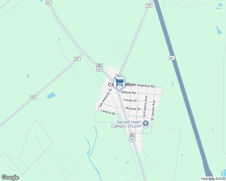 map of restaurants, bars, coffee shops, grocery stores, and more near 107 San Antonio Street in Campbellton