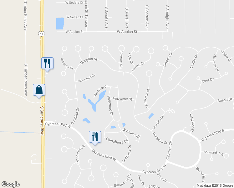 map of restaurants, bars, coffee shops, grocery stores, and more near 102 Golfview Drive in Homosassa