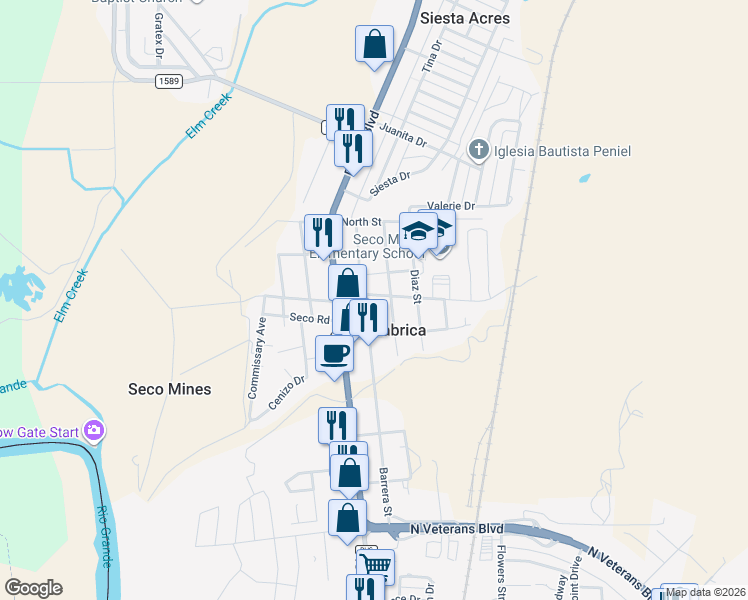 map of restaurants, bars, coffee shops, grocery stores, and more near 2856 Barrera Street in Eagle Pass
