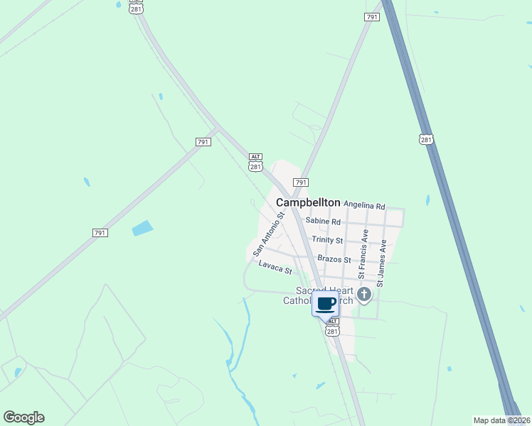 map of restaurants, bars, coffee shops, grocery stores, and more near 107 San Antonio Street in Campbellton