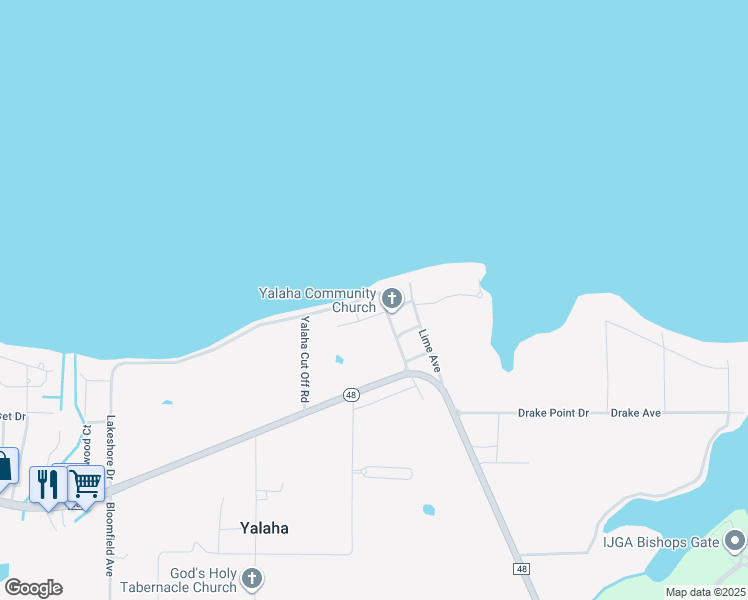 map of restaurants, bars, coffee shops, grocery stores, and more near 27499 East Orange Avenue in Yalaha