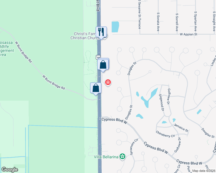 map of restaurants, bars, coffee shops, grocery stores, and more near 7945 South Suncoast Boulevard in Homosassa