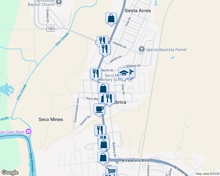 map of restaurants, bars, coffee shops, grocery stores, and more near 2856 Barrera Street in Eagle Pass