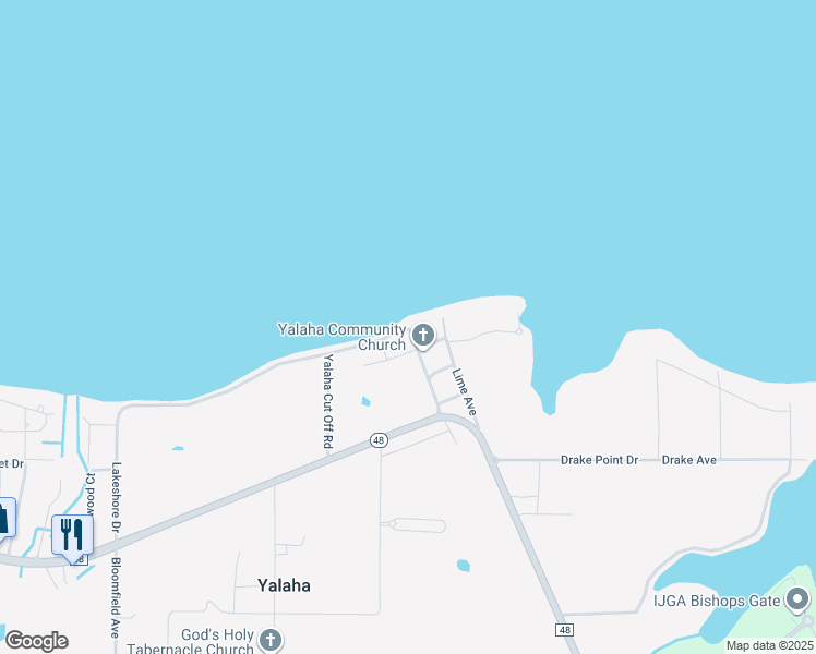 map of restaurants, bars, coffee shops, grocery stores, and more near 27499 East Orange Avenue in Yalaha