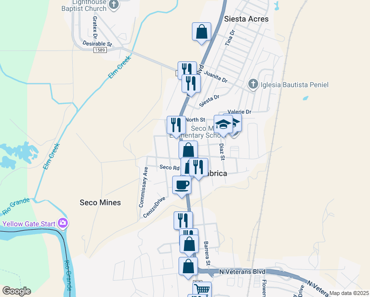 map of restaurants, bars, coffee shops, grocery stores, and more near 2806 Del Rio Boulevard in Eagle Pass