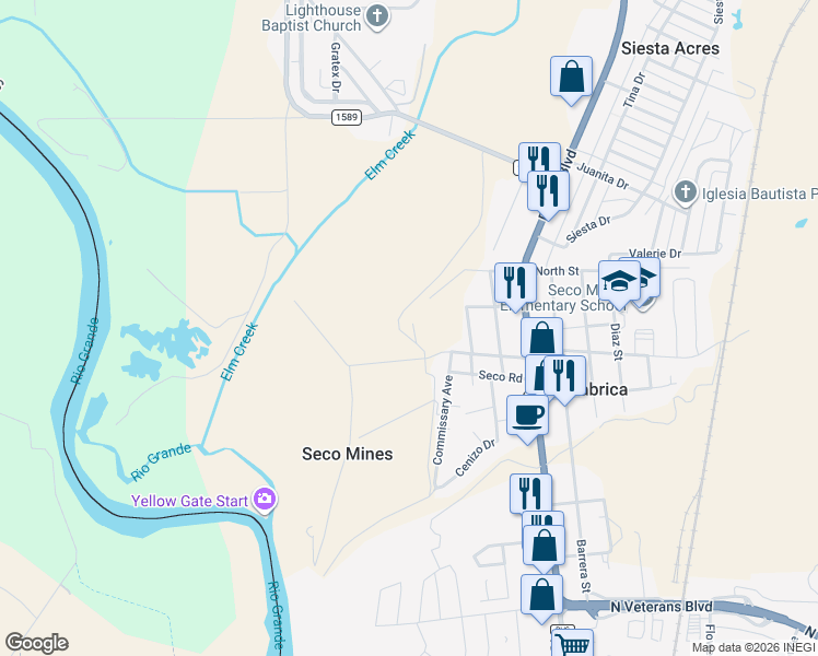 map of restaurants, bars, coffee shops, grocery stores, and more near 2823 Kiosko Road in Eagle Pass