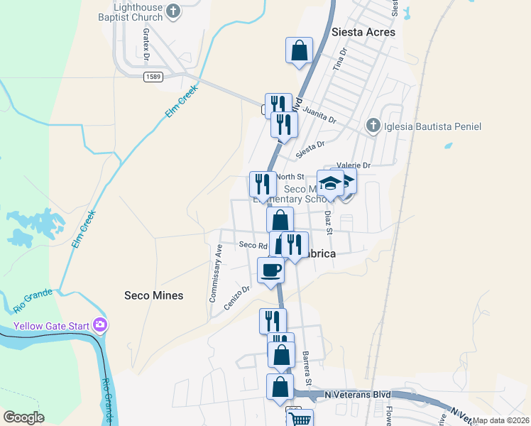 map of restaurants, bars, coffee shops, grocery stores, and more near 2806 Del Rio Boulevard in Eagle Pass