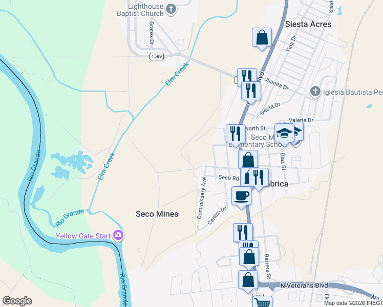 map of restaurants, bars, coffee shops, grocery stores, and more near 2823 Kiosko Road in Eagle Pass