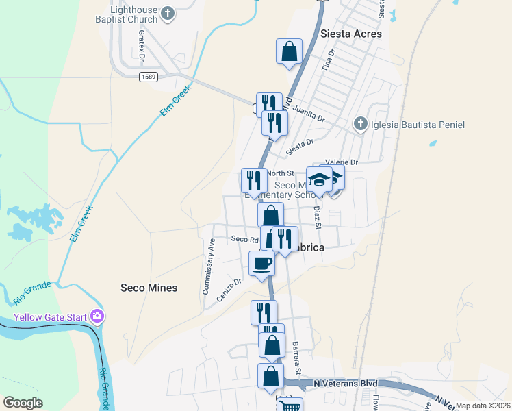 map of restaurants, bars, coffee shops, grocery stores, and more near 2806 Del Rio Boulevard in Eagle Pass