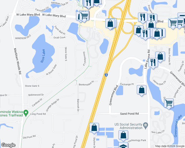 map of restaurants, bars, coffee shops, grocery stores, and more near 1082 Royal Gardens Circle in Lake Mary