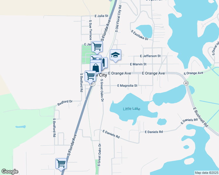 map of restaurants, bars, coffee shops, grocery stores, and more near 8398 East Magnolia Street in Floral City