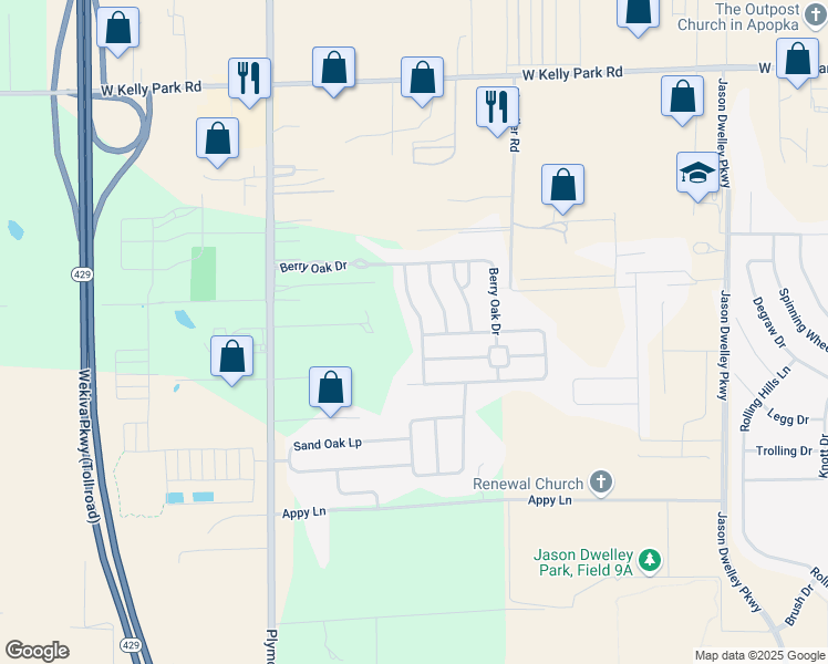 map of restaurants, bars, coffee shops, grocery stores, and more near 4392 Bluejack Ridge Avenue in Apopka