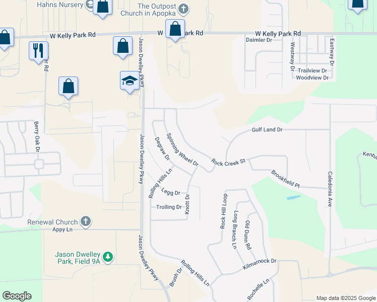 map of restaurants, bars, coffee shops, grocery stores, and more near 1078 Rock Creek Street in Apopka