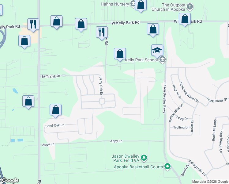 map of restaurants, bars, coffee shops, grocery stores, and more near 2605 Tree Meadow Loop in Apopka