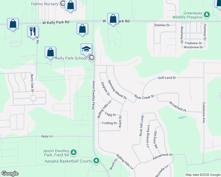map of restaurants, bars, coffee shops, grocery stores, and more near 1146 Spinning Wheel Drive in Apopka