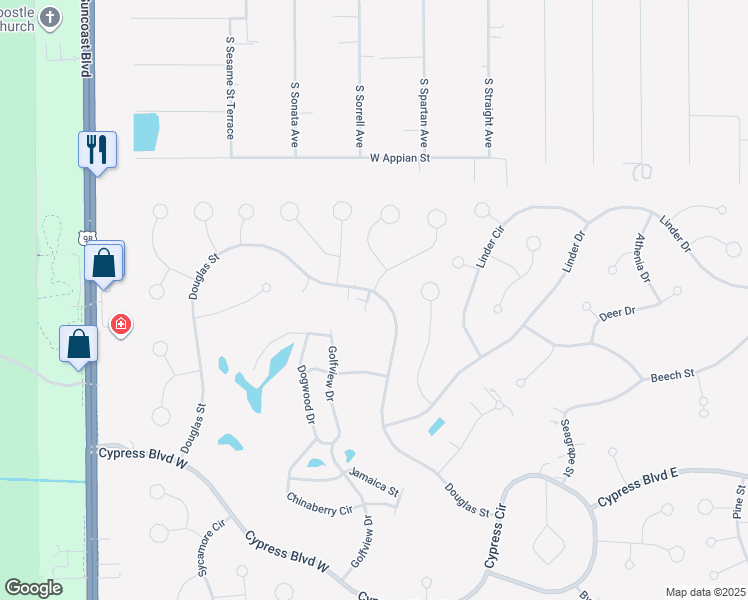 map of restaurants, bars, coffee shops, grocery stores, and more near 57 Douglas Street in Homosassa