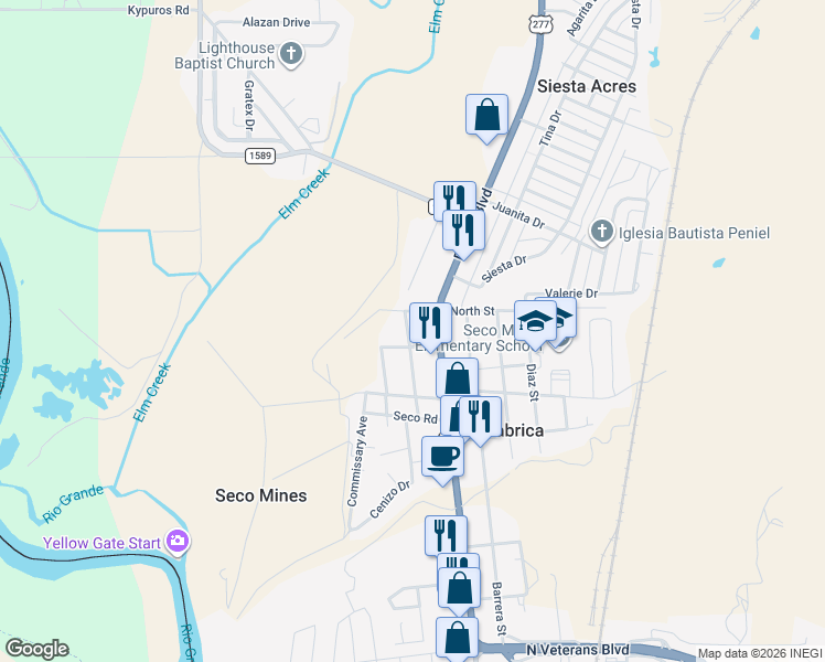 map of restaurants, bars, coffee shops, grocery stores, and more near 2950 Sanchez Avenue in Eagle Pass
