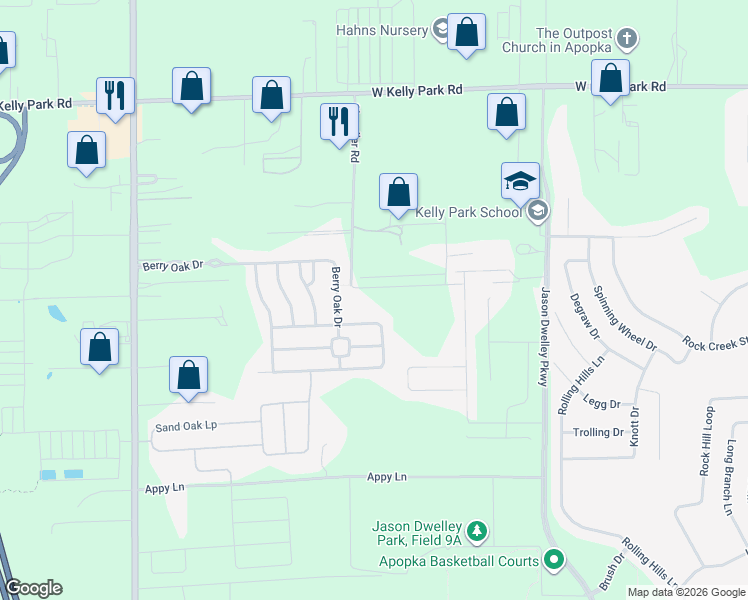 map of restaurants, bars, coffee shops, grocery stores, and more near 2605 Tree Meadow Loop in Apopka