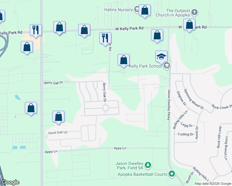 map of restaurants, bars, coffee shops, grocery stores, and more near 2605 Tree Meadow Loop in Apopka