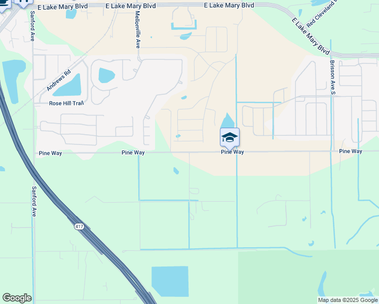 map of restaurants, bars, coffee shops, grocery stores, and more near 1400 Pine Way in Sanford