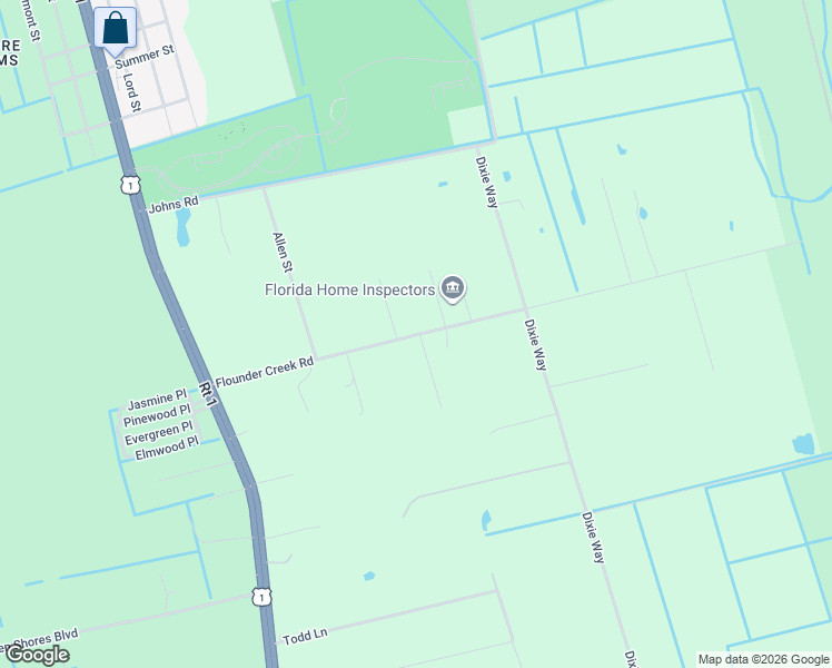 map of restaurants, bars, coffee shops, grocery stores, and more near 3416 Flounder Creek Road in Mims