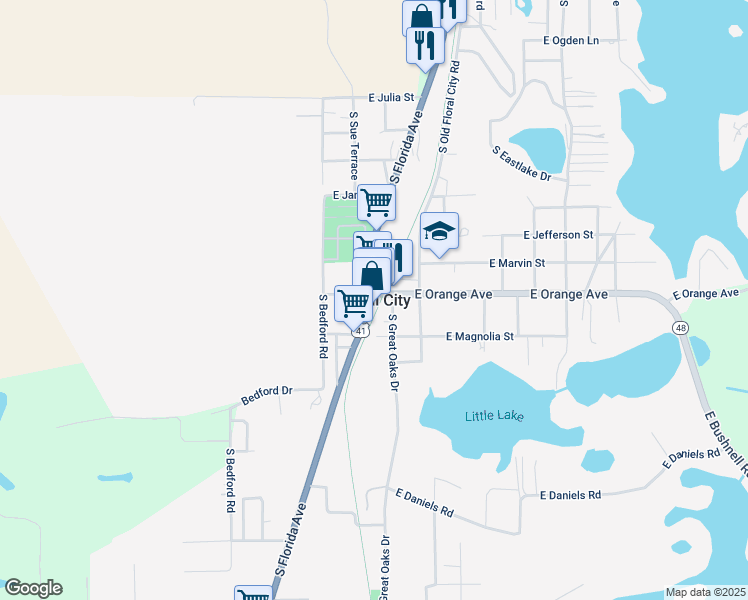 map of restaurants, bars, coffee shops, grocery stores, and more near in Floral City