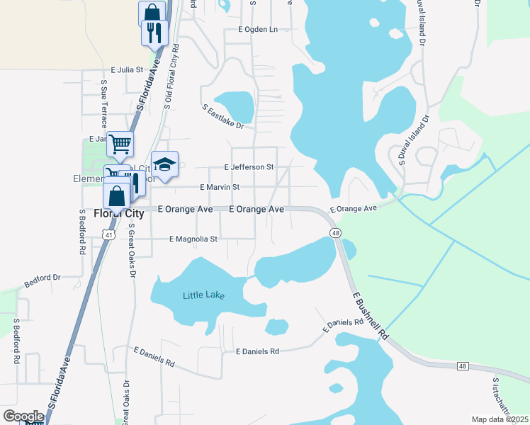 map of restaurants, bars, coffee shops, grocery stores, and more near 8820 East Orange Avenue in Floral City