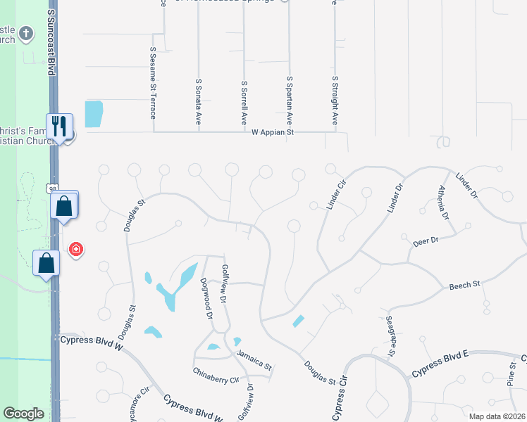 map of restaurants, bars, coffee shops, grocery stores, and more near 13 Beverly Court in Homosassa