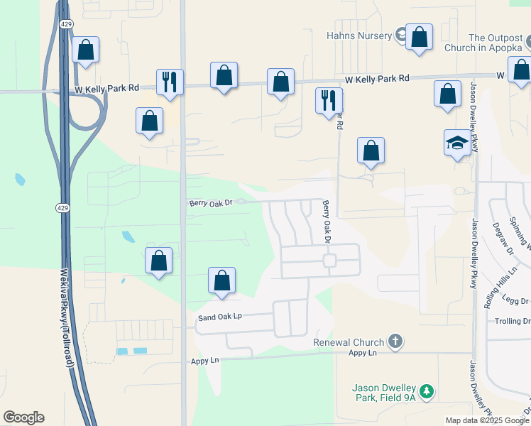 map of restaurants, bars, coffee shops, grocery stores, and more near 4442 Bluejack Ridge Avenue in Apopka