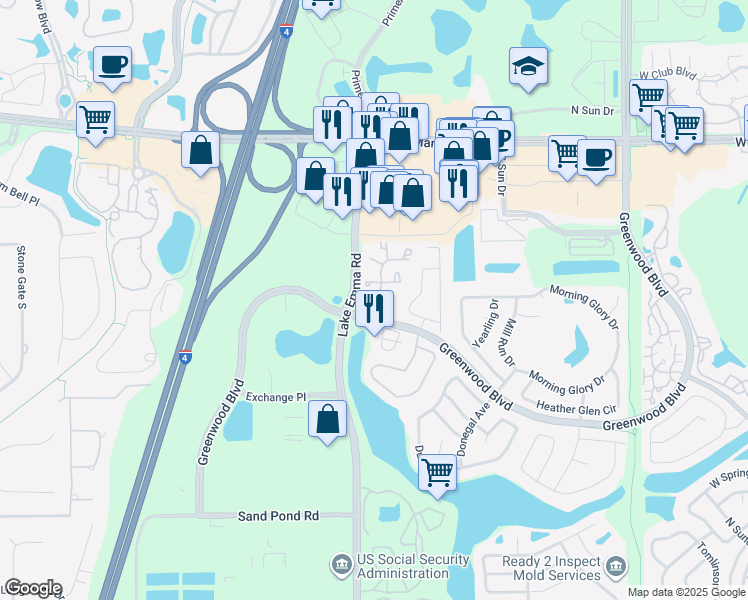map of restaurants, bars, coffee shops, grocery stores, and more near 964 Helmsley Court in Lake Mary