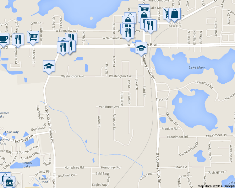 map of restaurants, bars, coffee shops, grocery stores, and more near 262 Ruskin Street in Lake Mary