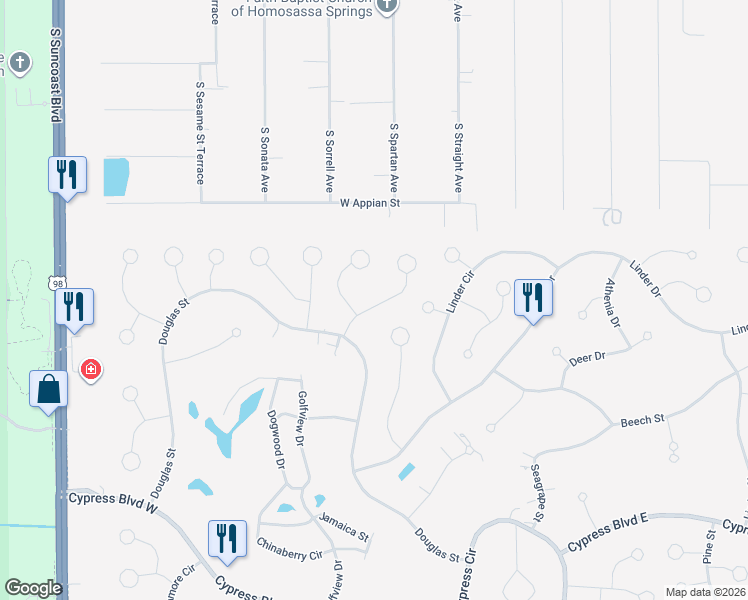 map of restaurants, bars, coffee shops, grocery stores, and more near 13 Beverly Court in Homosassa