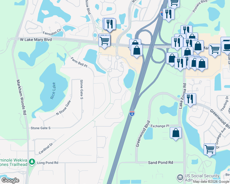 map of restaurants, bars, coffee shops, grocery stores, and more near 219 Villa Di Este Terrace in Lake Mary