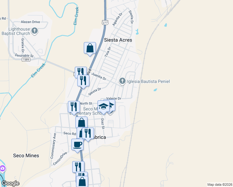 map of restaurants, bars, coffee shops, grocery stores, and more near 3101 Valerie Drive in Eagle Pass