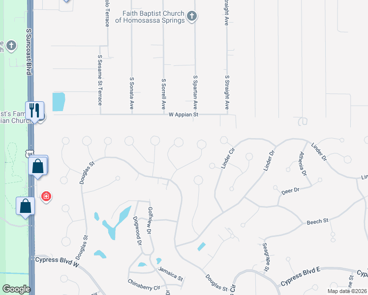 map of restaurants, bars, coffee shops, grocery stores, and more near 28 Beverly Court in Homosassa