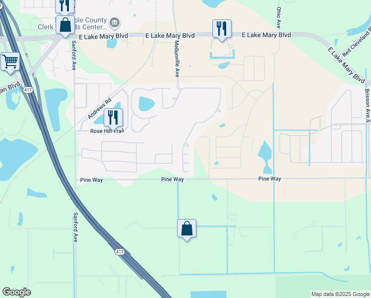 map of restaurants, bars, coffee shops, grocery stores, and more near 262 Magnolia Park Trail in Sanford
