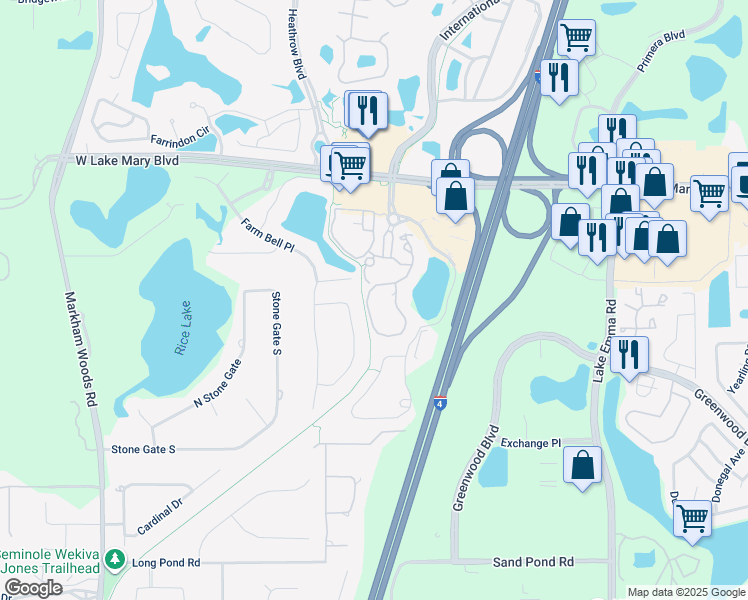 map of restaurants, bars, coffee shops, grocery stores, and more near 240 Villa Di Este Terrace in Lake Mary