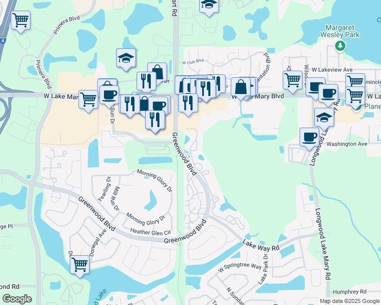 map of restaurants, bars, coffee shops, grocery stores, and more near 776 Creekwater Terrace in Lake Mary