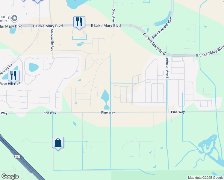 map of restaurants, bars, coffee shops, grocery stores, and more near 315 Park National Drive in Sanford