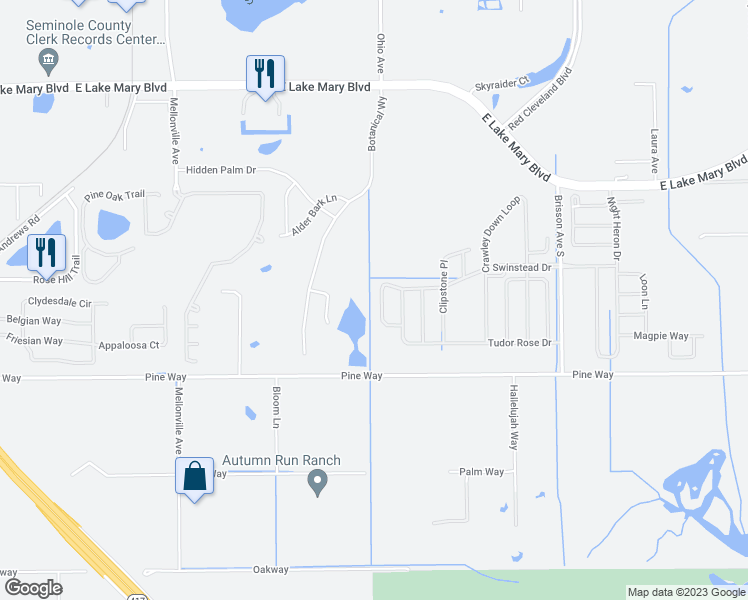 map of restaurants, bars, coffee shops, grocery stores, and more near 315 Park National Drive in Sanford