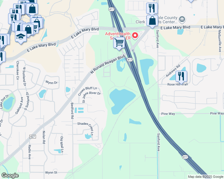 map of restaurants, bars, coffee shops, grocery stores, and more near 3753 Eagle Preserve Point in Sanford