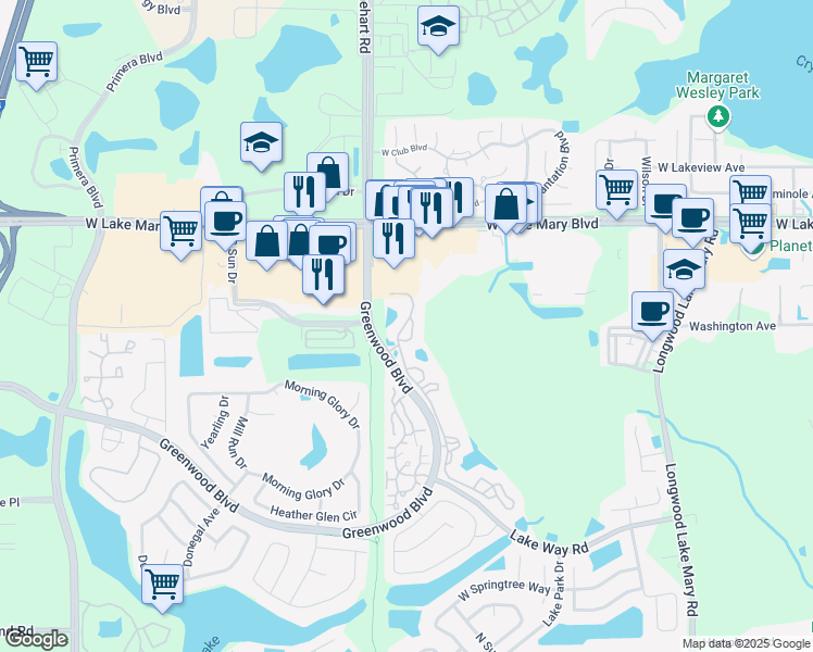 map of restaurants, bars, coffee shops, grocery stores, and more near 740-776 Creekwater Terrace in Lake Mary