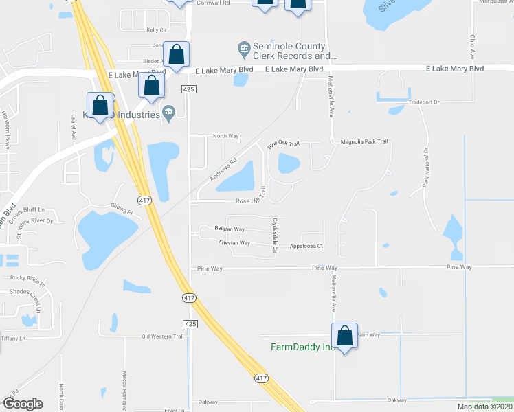 map of restaurants, bars, coffee shops, grocery stores, and more near 136 Rose Hill Trail in Sanford