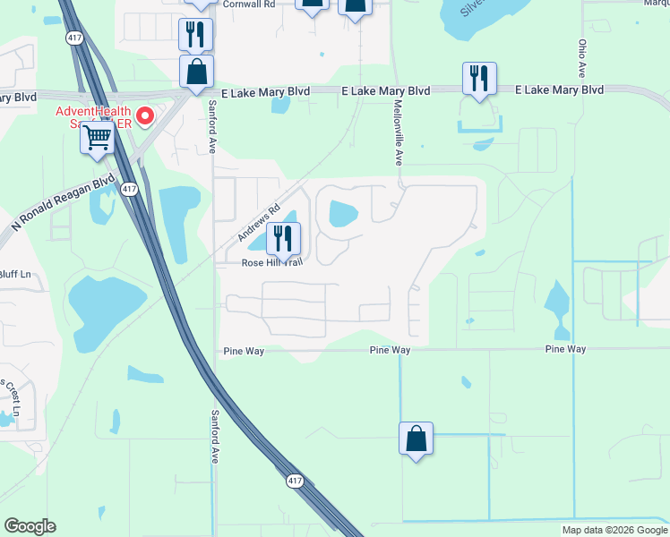 map of restaurants, bars, coffee shops, grocery stores, and more near 1930 Little Gem Loop in Sanford