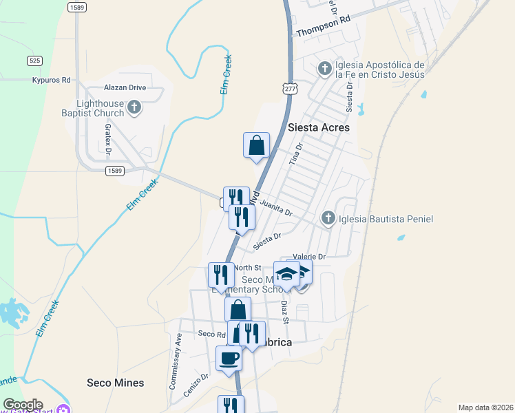 map of restaurants, bars, coffee shops, grocery stores, and more near 1099 Juanita Dr in Eagle Pass