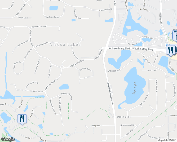 map of restaurants, bars, coffee shops, grocery stores, and more near 3251 Oakmont Terrace in Longwood
