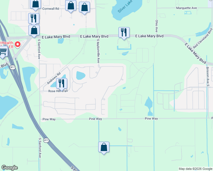 map of restaurants, bars, coffee shops, grocery stores, and more near 241 Magnolia Park Trail in Sanford